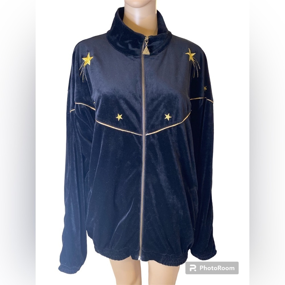 Euro Joy Paris Milan Embroidered Black Velvet Jacket Gold Trim size L